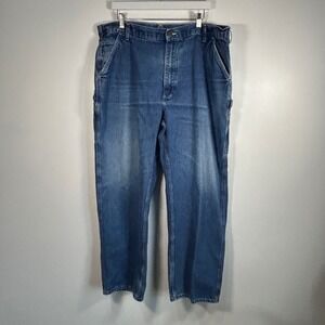 Carhartt Dungaree Fit Mens Carpenter Jeans Size 42x32 Blue Cotton Work Pants